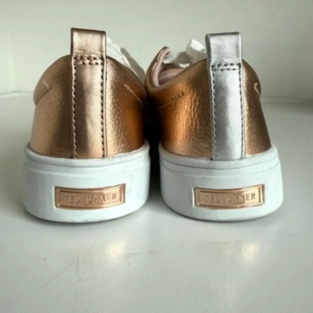 TED BAKER‎ Gielli Sneakers Rose Gold Leather Ribbon Laces US 6 Metallic Shoes